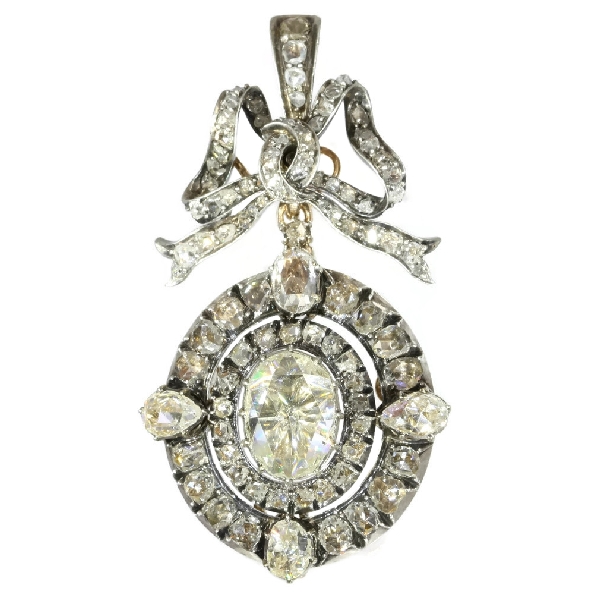 Magnificent Victorian brooch pendant with humungous rose cut diamond